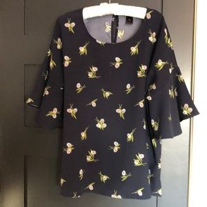 Ann Taylor XL Navy Print Bell Sleeved Blouse